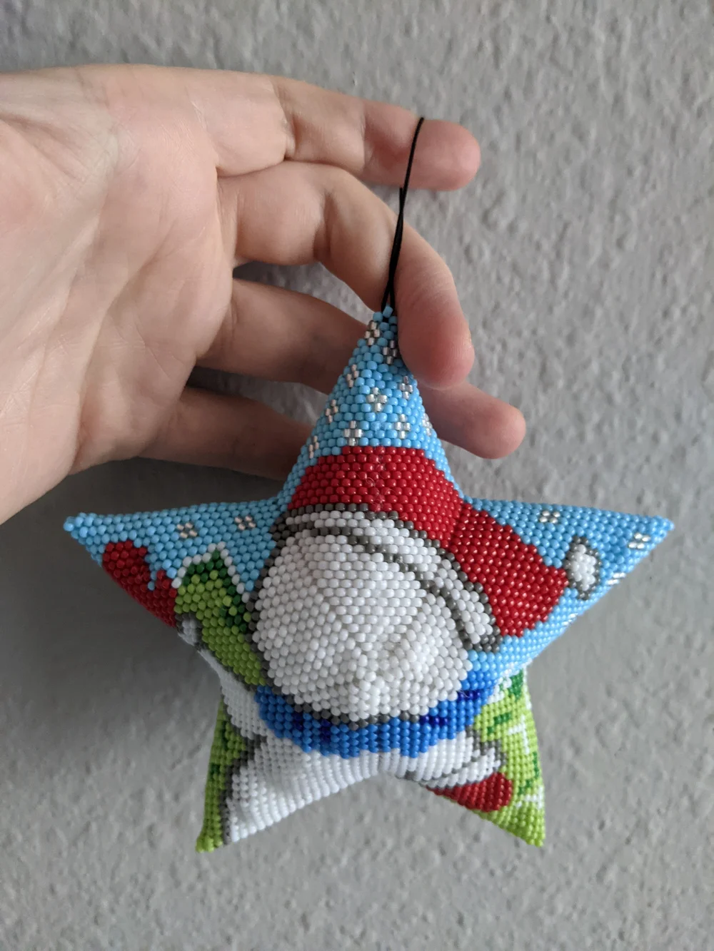 Handmade Blue Star Snowman Ornament with Red Hat